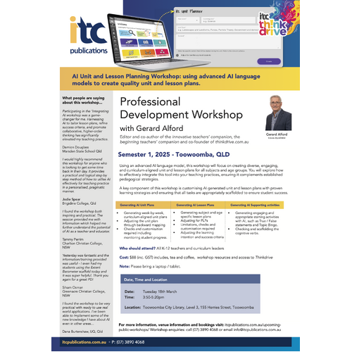 QLD - (TOOWOOMBA 18-03-25)  Unit and Lesson Planning Workshop