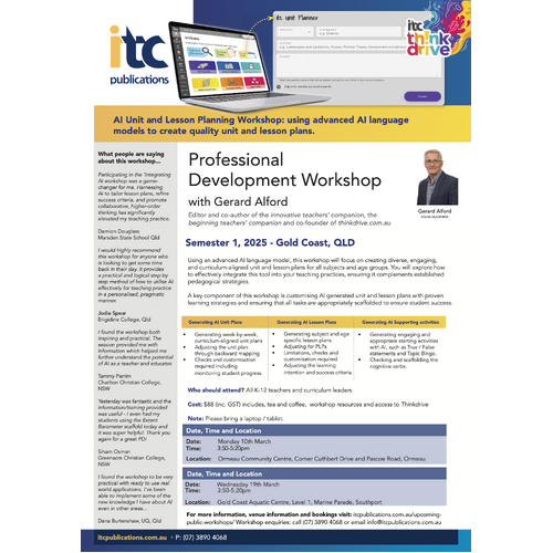 QLD - (GOLDCOAST 19-03-25) Unit and Lesson Planning Workshop